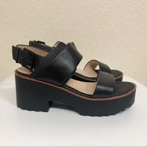 Topshop Black Chunky Wedge Platform Sandals Size 9